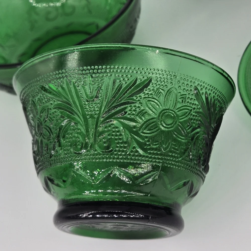 4 Pc Anchor Hocking Green Sandwich Glass Set Vintage Depression Glass USA Made